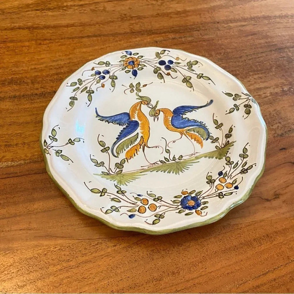 Fait Main French Faience Porcelain Plate with Bird and Flower motif 9in - Picture 8 of 15